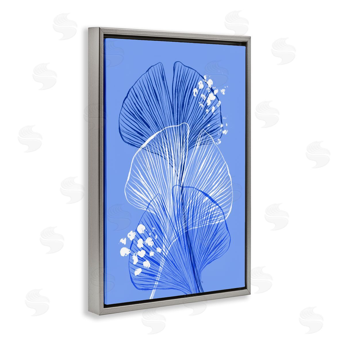 Layered Blue Gingkoes Grey Floating Frame Canvas Wall Art, Home Decor by Martina Pavlova