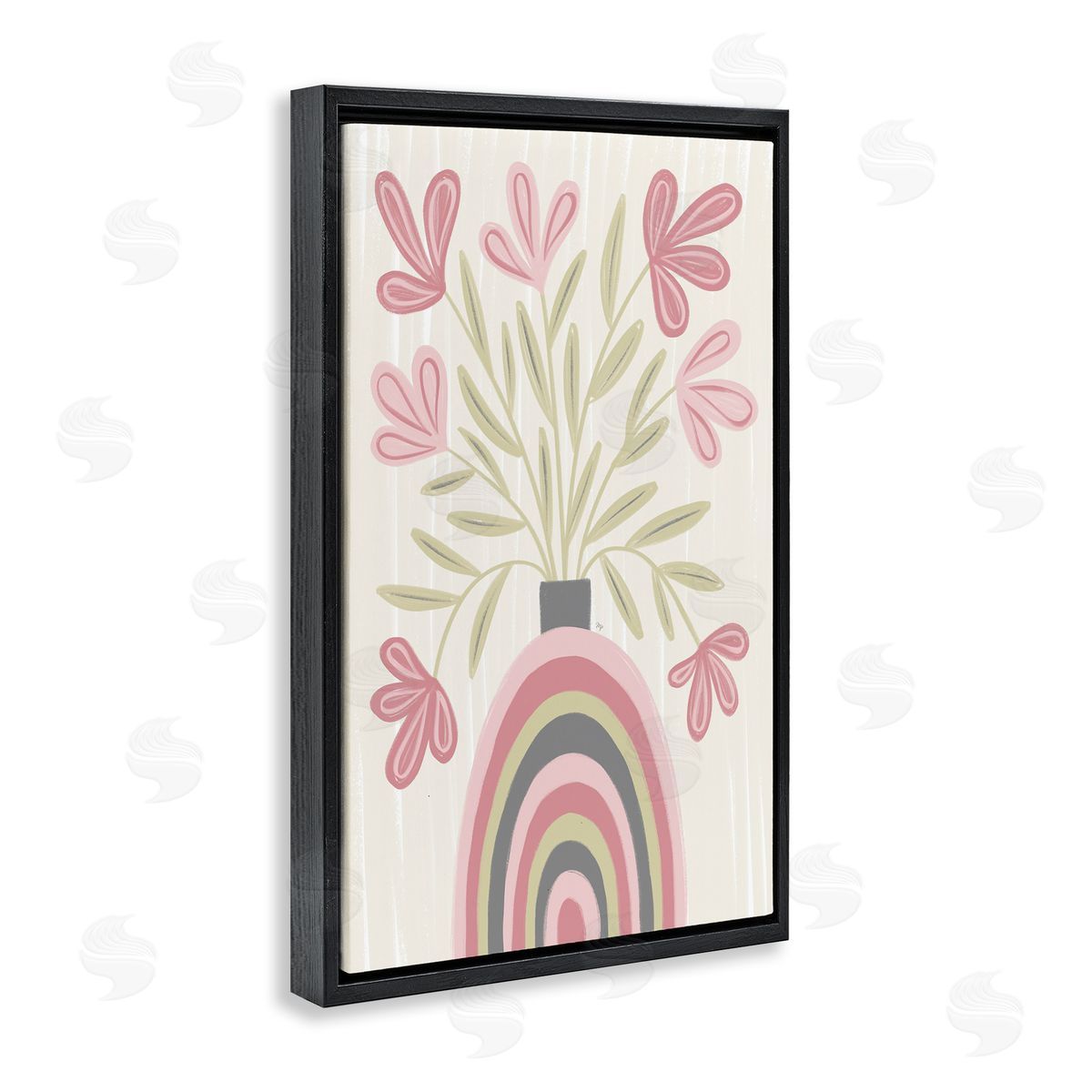 Pastel Arched Flower Vase Black Floating Frame Canvas Wall Art, Home Decor by Martina Pavlova