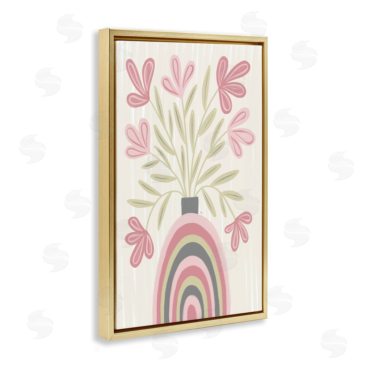 Pastel Arched Flower Vase Gold Floating Frame Canvas Wall Art, Home Decor by Martina Pavlova