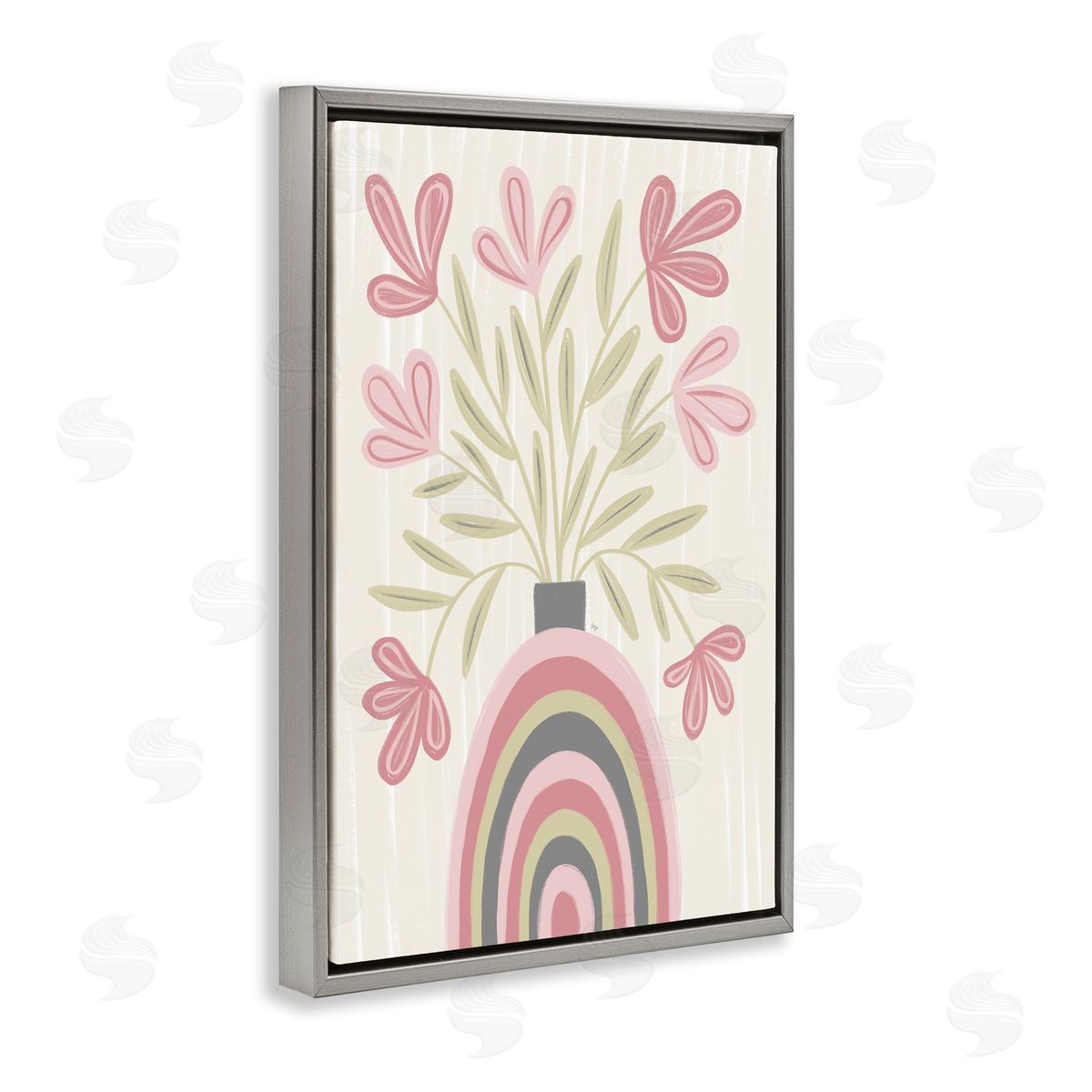 Pastel Arched Flower Vase Grey Floating Frame Canvas Wall Art, Home Decor by Martina Pavlova