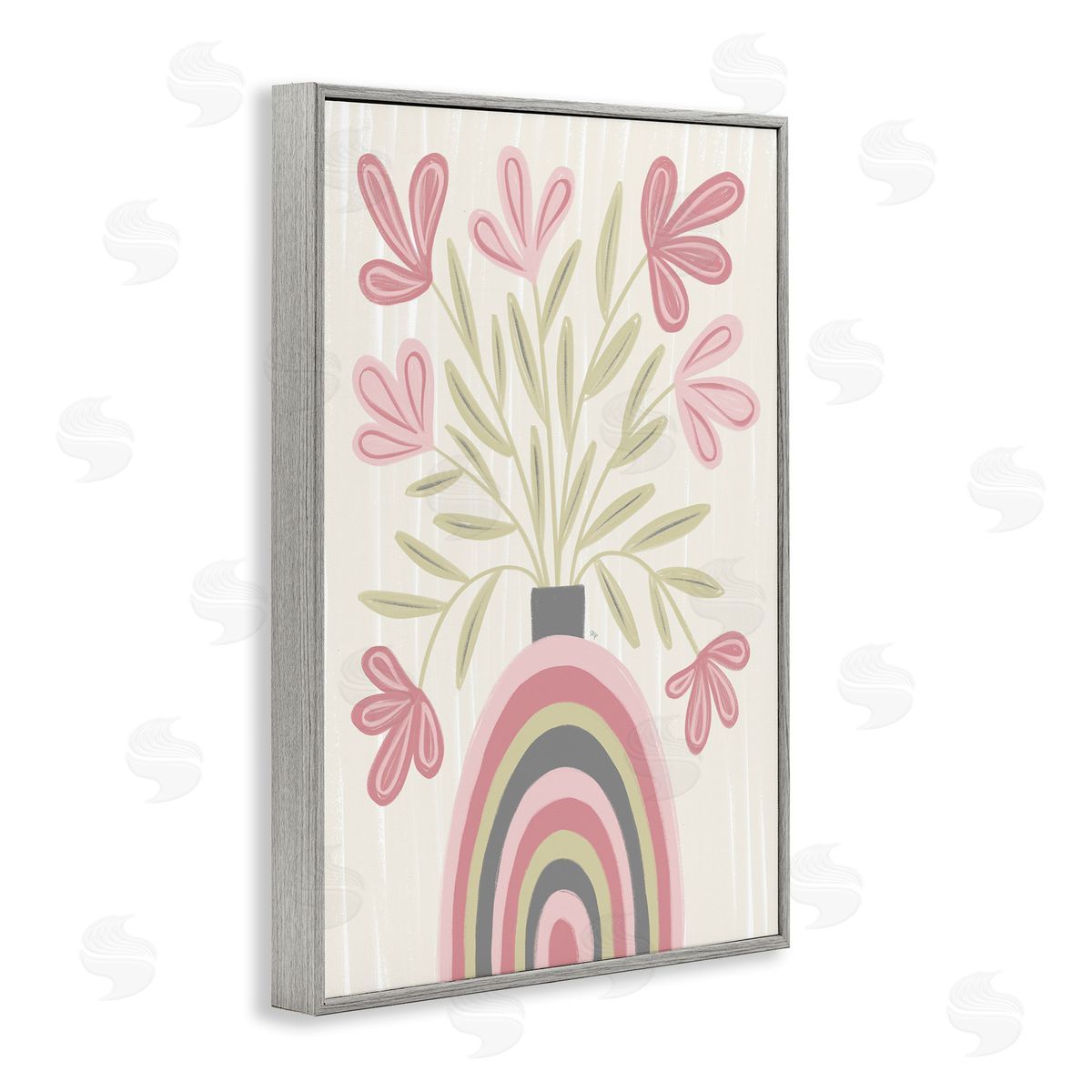 Pastel Arched Flower Vase Grey Frame Print Wall Art, Home Decor by Martina Pavlova