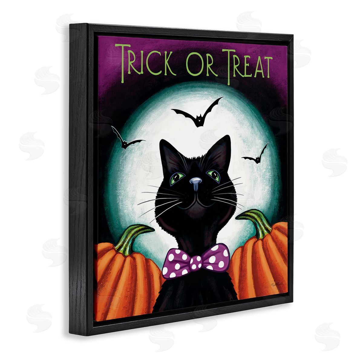 Trick Or Treat Cat Black Floating Frame Canvas Wall Art, Home Decor by Elizabeth Tyndall