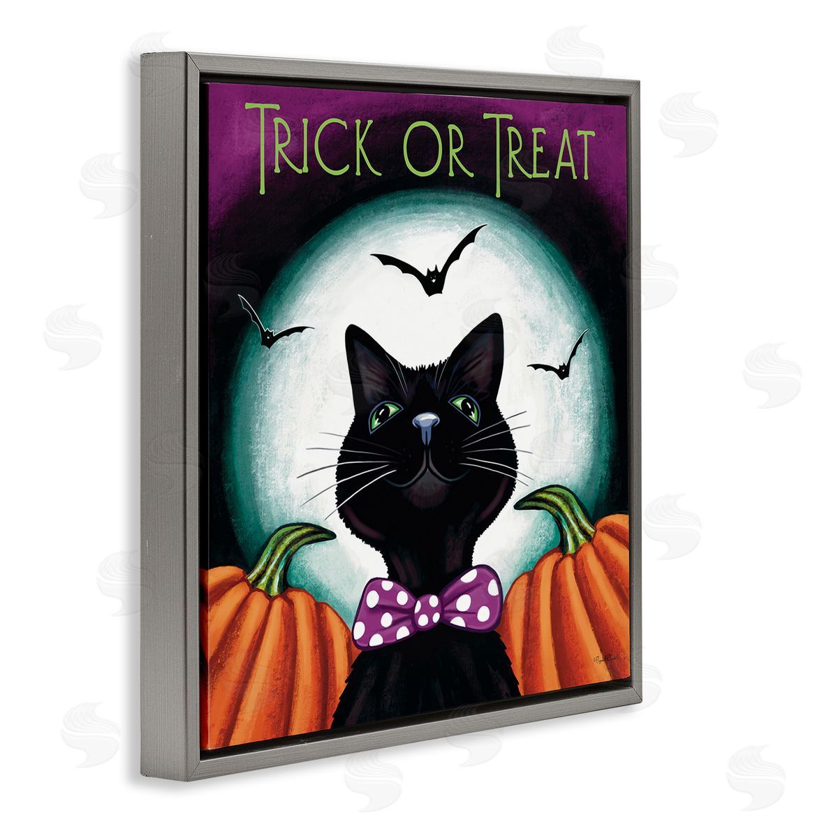 Trick Or Treat Cat Grey Floating Frame Canvas Wall Art, Home Decor by Elizabeth Tyndall