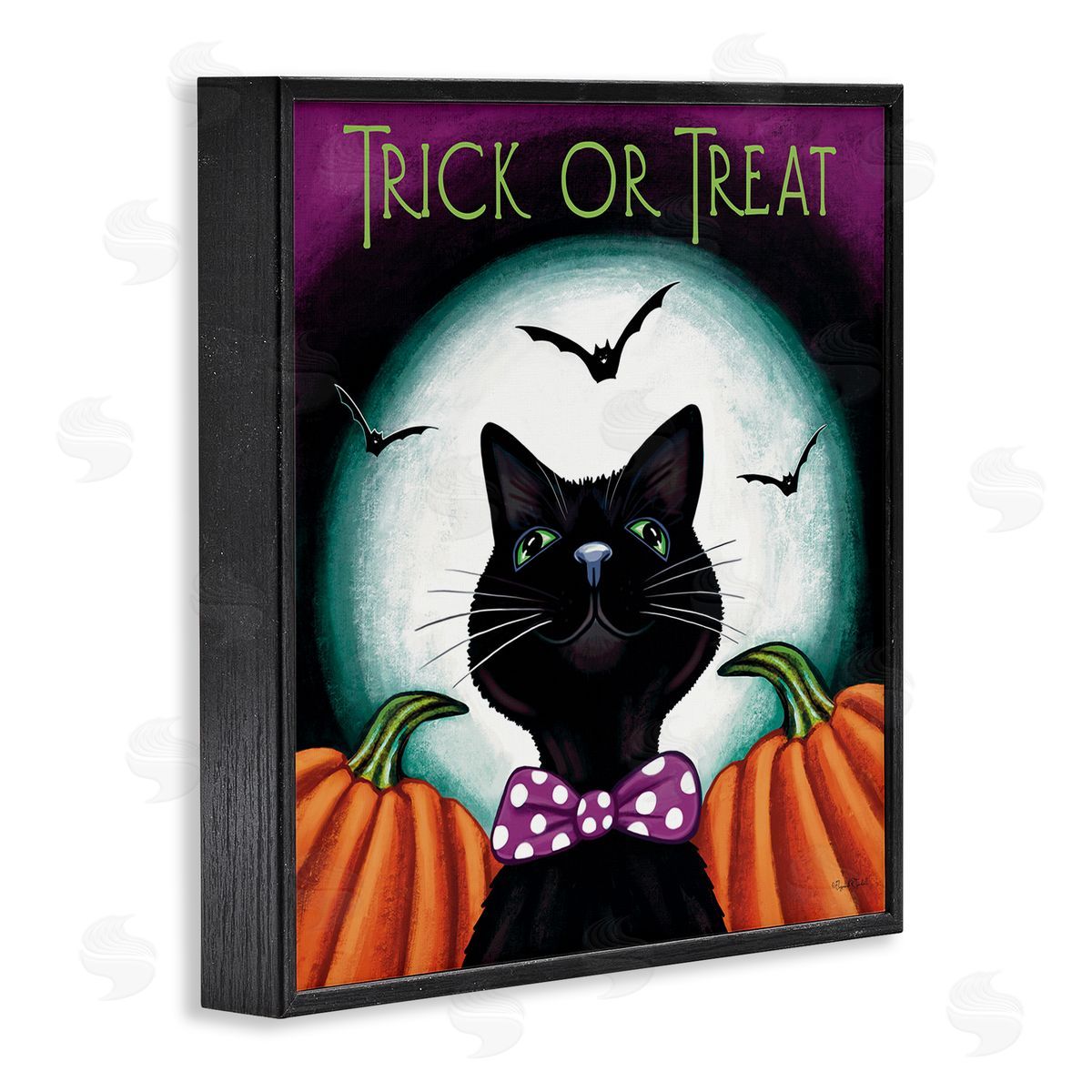 Trick Or Treat Cat Black Frame Print Wall Art, Home Decor by Elizabeth Tyndall