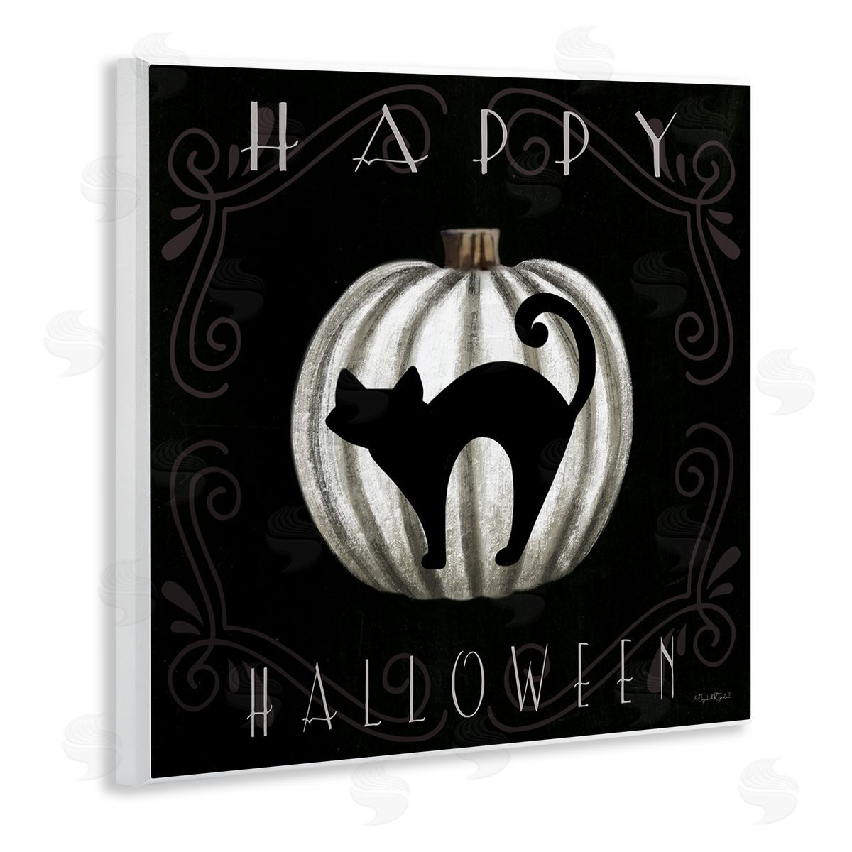 Happy Halloween Cat & Pumpkin Wood Plaque Wall Art, Home Decor by Elizabeth Tyndall