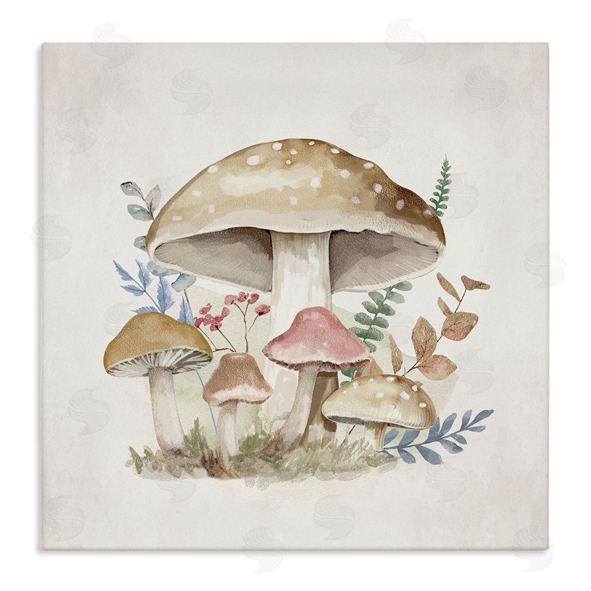 Neutral Cottage Mushrooms Canvas Wall Art, Home Decor by Mollie B.