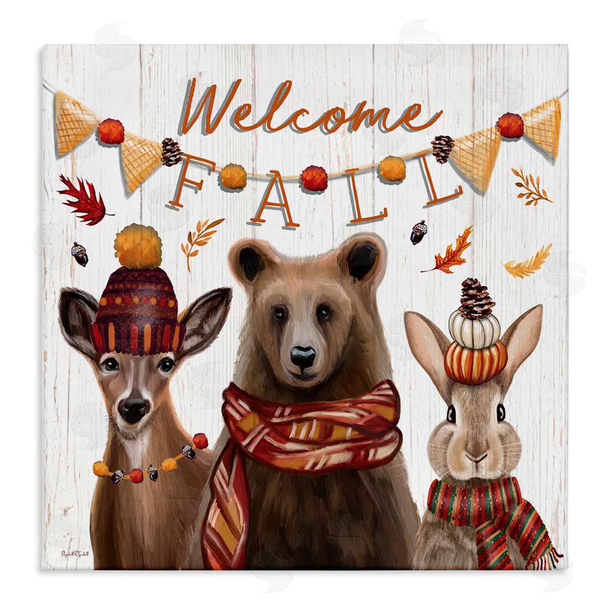 Welcome Fall Woodland Animals Canvas Wall Art, Home Decor by Elizabeth Tyndall