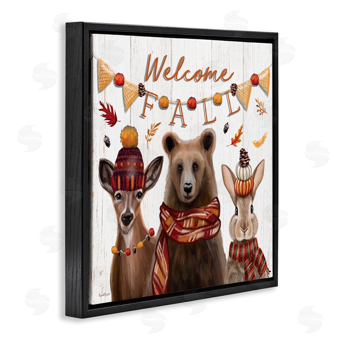 Welcome Fall Woodland Animals Black Floating Frame Canvas Wall Art, Home Decor by Elizabeth Tyndall