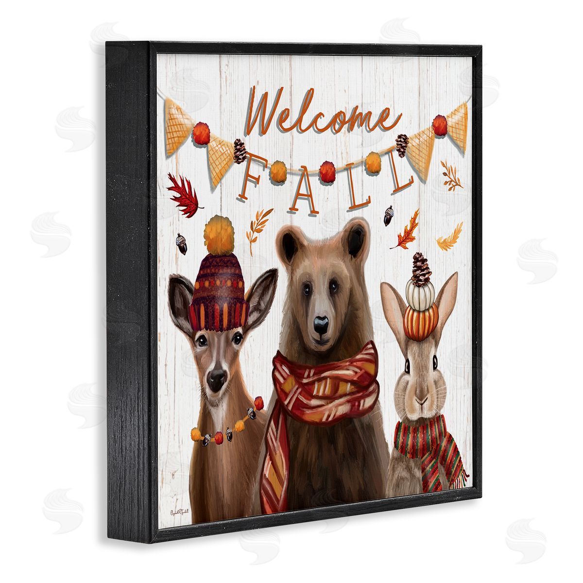 Welcome Fall Woodland Animals Black Frame Print Wall Art, Home Decor by Elizabeth Tyndall