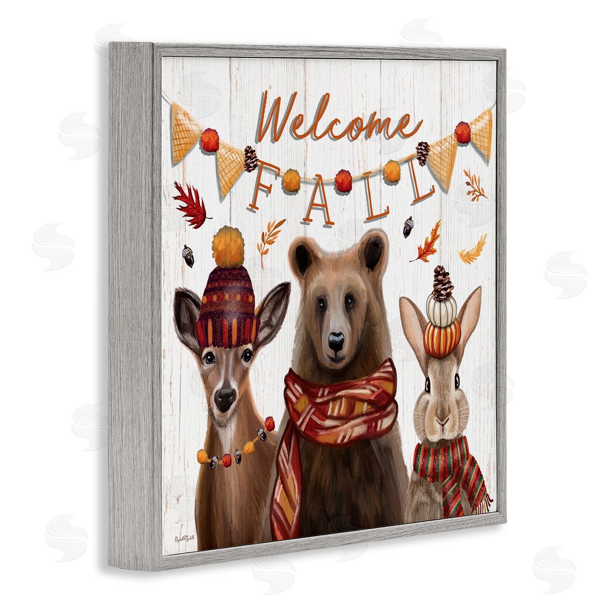 Welcome Fall Woodland Animals Grey Frame Print Wall Art, Home Decor by Elizabeth Tyndall