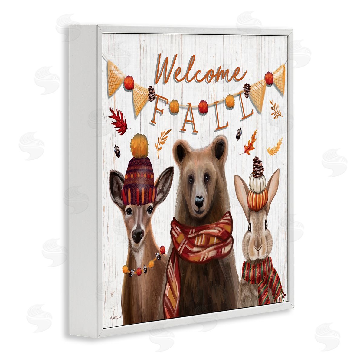 Welcome Fall Woodland Animals White Frame Print Wall Art, Home Decor by Elizabeth Tyndall