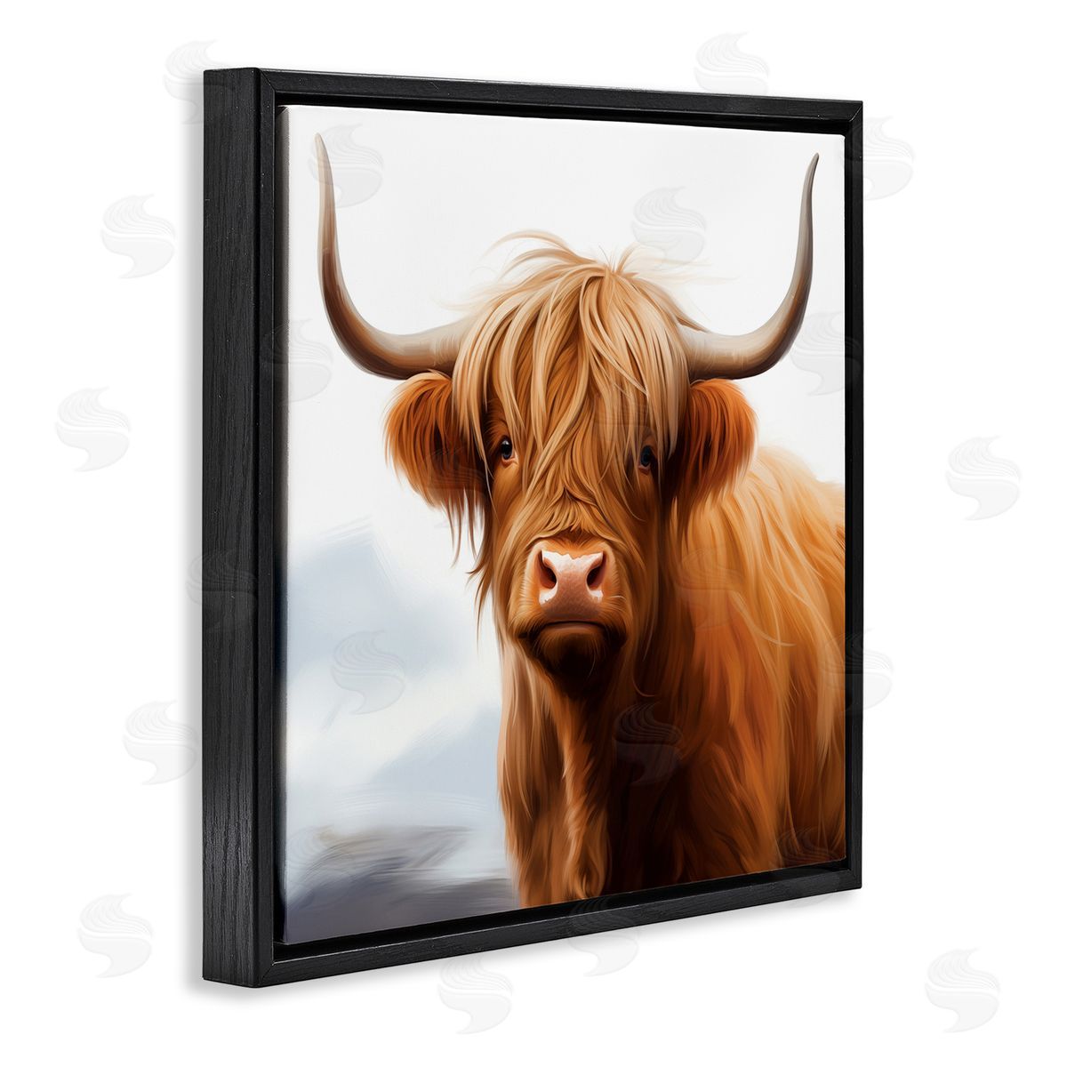 Long Horn Highland Cow Portrait Black Floating Frame Canvas Wall Art, Home Decor by Heidi Kuntz
