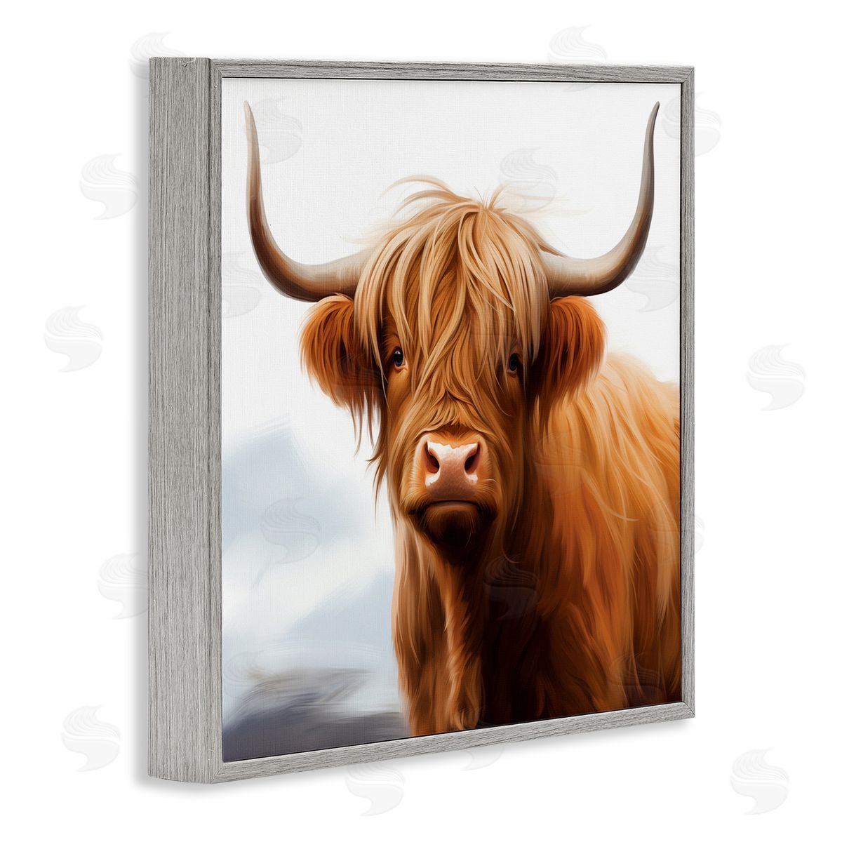Long Horn Highland Cow Portrait Grey Frame Print Wall Art, Home Decor by Heidi Kuntz