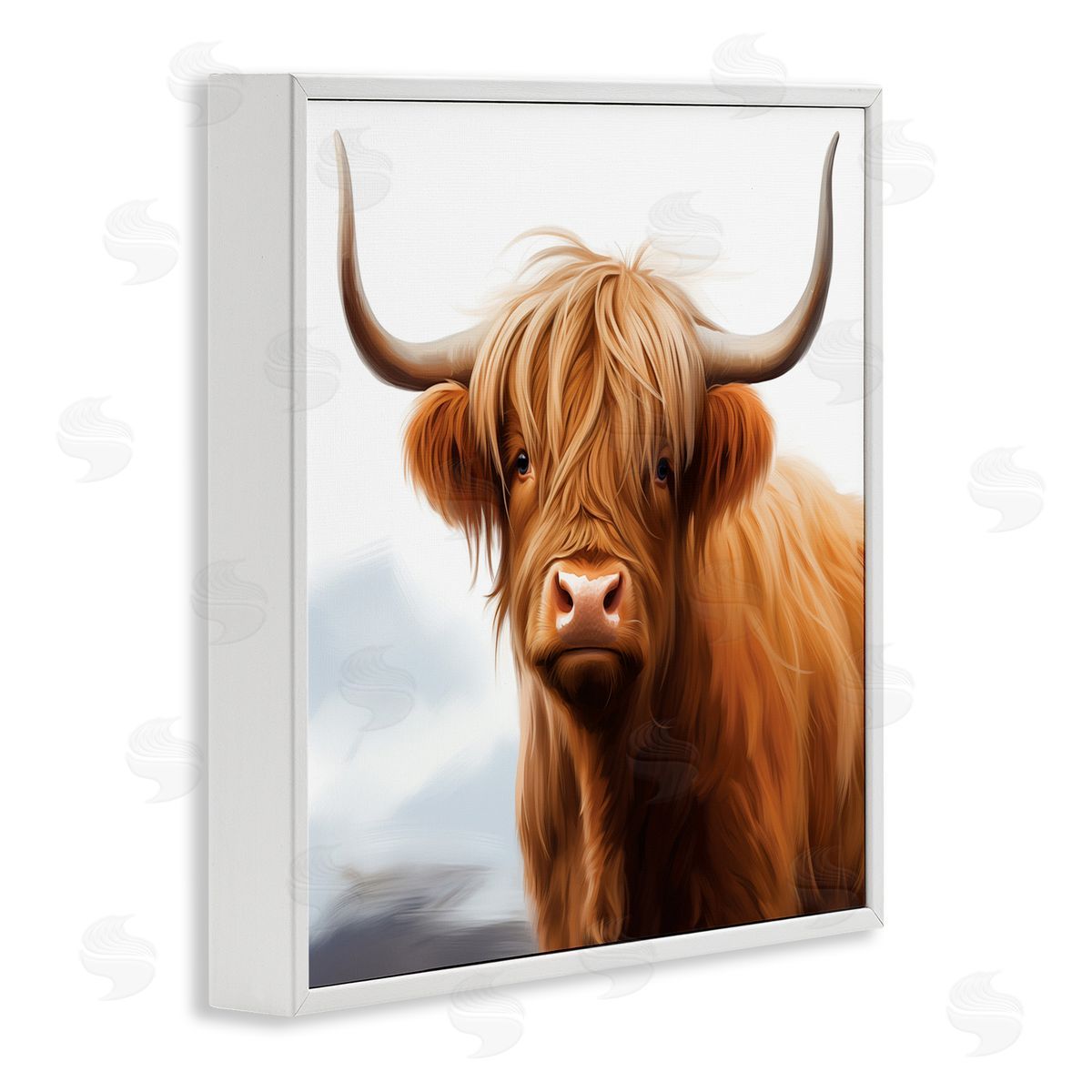 Long Horn Highland Cow Portrait White Frame Print Wall Art, Home Decor by Heidi Kuntz