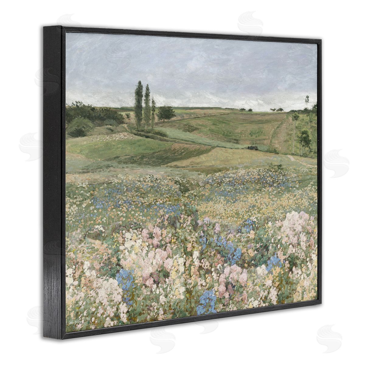 Charming Pastoral Meadow View Black Frame Print Wall Art, Home Decor by Amber Sterling
