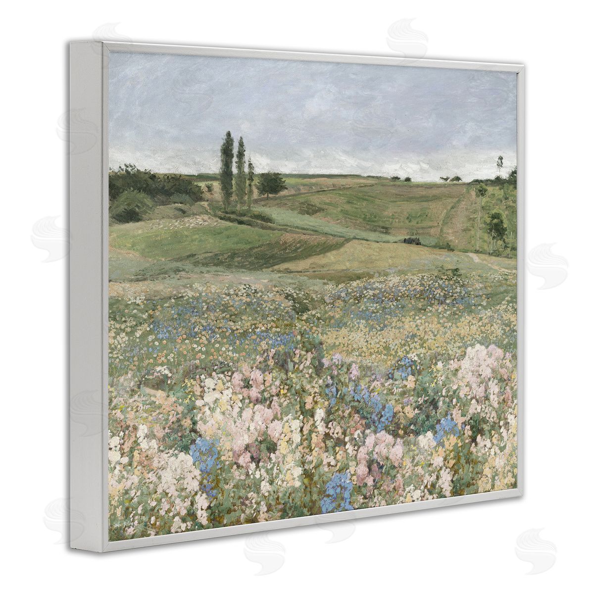 Charming Pastoral Meadow View White Frame Print Wall Art, Home Decor by Amber Sterling