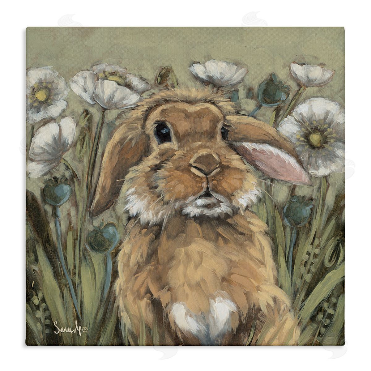 Rabbit in Poppy Garden Canvas Wall Art, Home Decor by Sara G. Designs