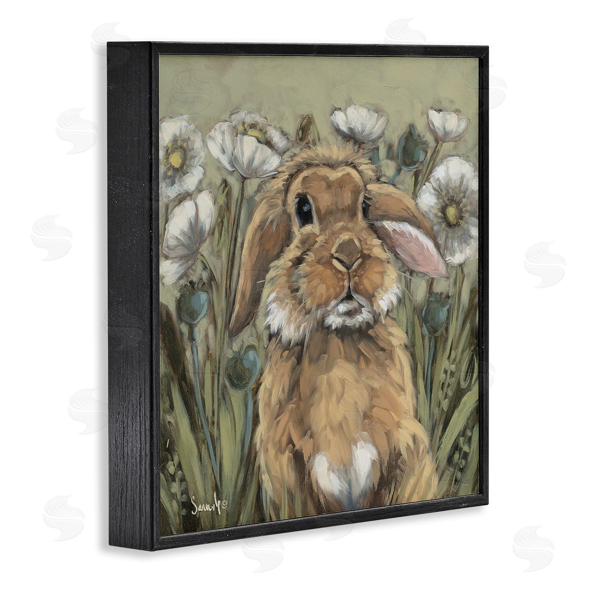 Rabbit in Poppy Garden Black Frame Print Wall Art, Home Decor by Sara G. Designs