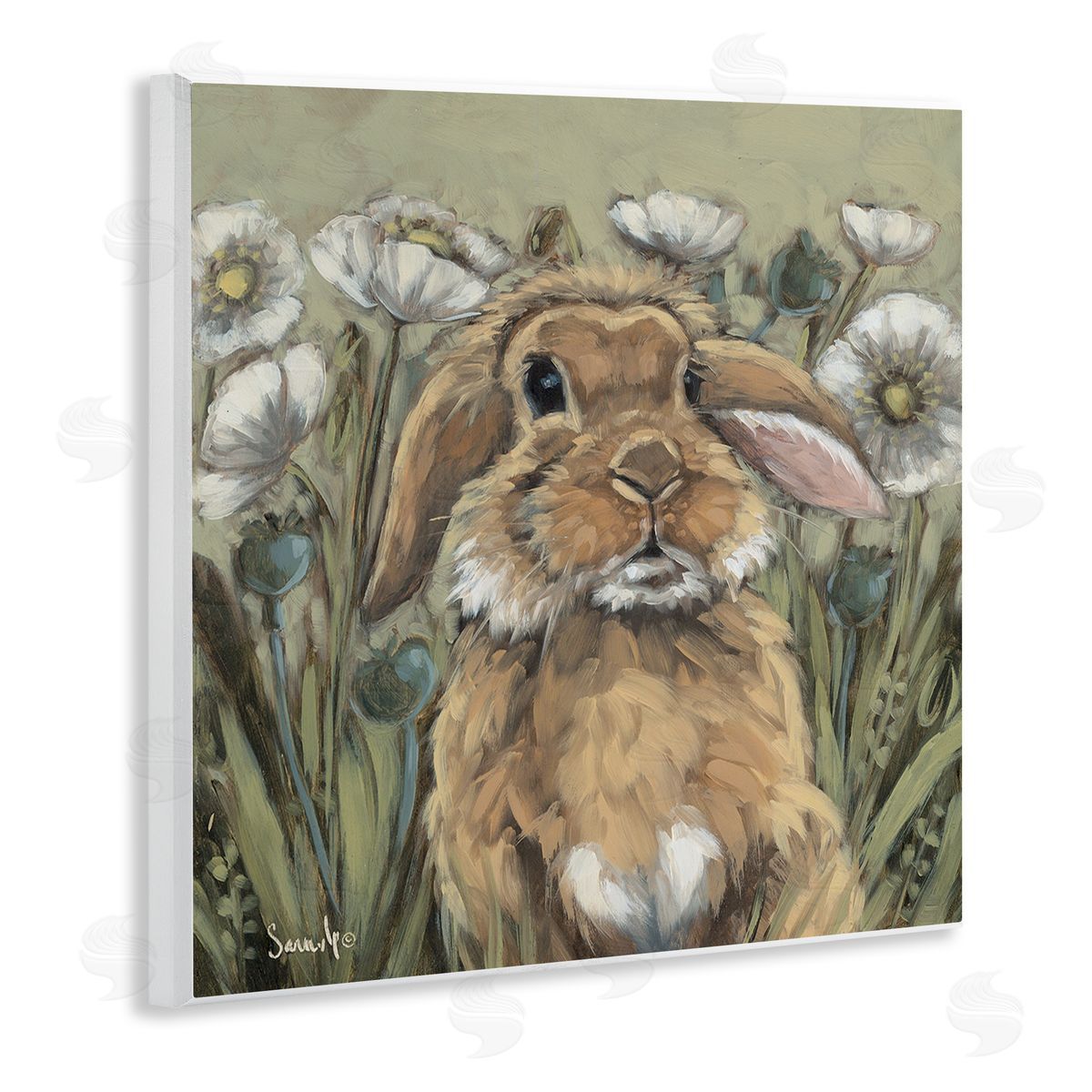 Rabbit in Poppy Garden Wood Plaque Wall Art, Home Decor by Sara G. Designs