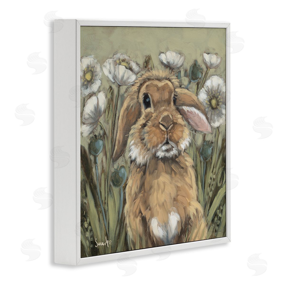 Rabbit in Poppy Garden White Frame Print Wall Art, Home Decor by Sara G. Designs