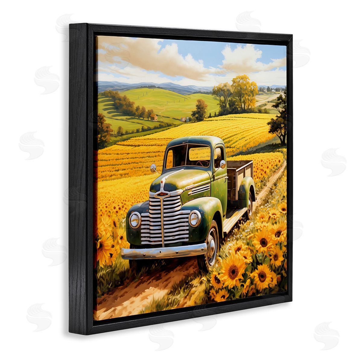 Truck Through Sunflower Field Black Floating Frame Canvas Wall Art, Home Decor by Heidi Kuntz