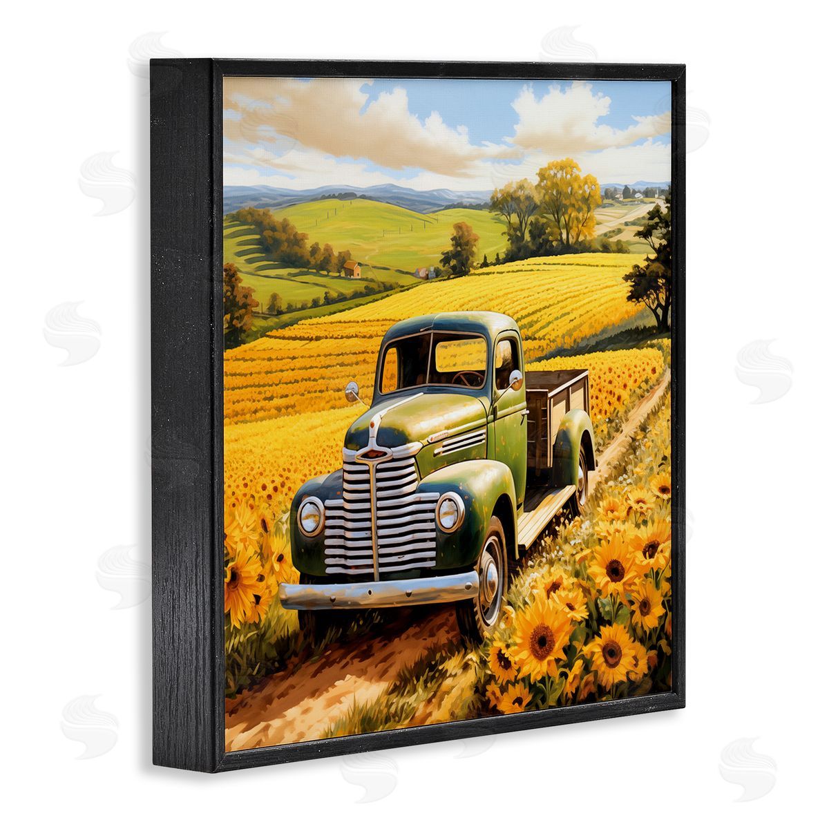 Truck Through Sunflower Field Black Frame Print Wall Art, Home Decor by Heidi Kuntz