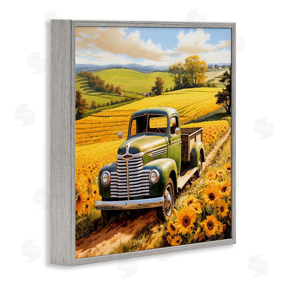 Truck Through Sunflower Field Grey Frame Print Wall Art, Home Decor by Heidi Kuntz
