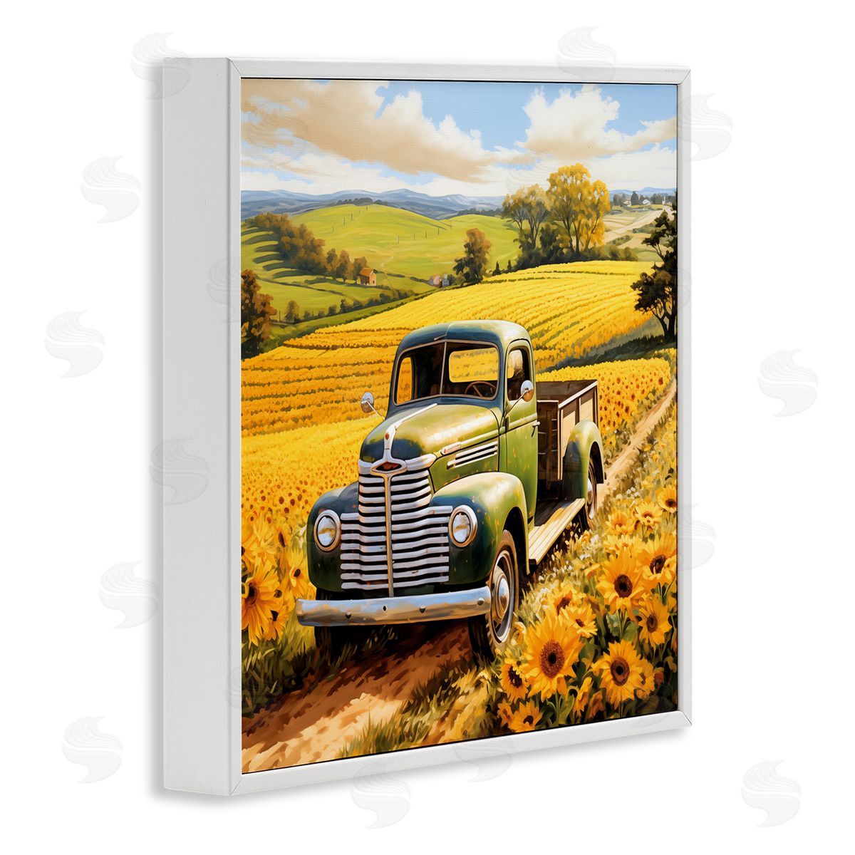 Truck Through Sunflower Field White Frame Print Wall Art, Home Decor by Heidi Kuntz