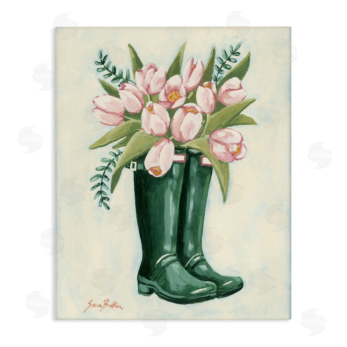 Tulips in Rain Boots Canvas Wall Art, Home Decor by Sara Baker