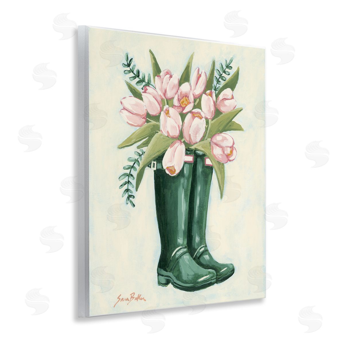 Tulips in Rain Boots Wood Plaque Wall Art, Home Decor by Sara Baker