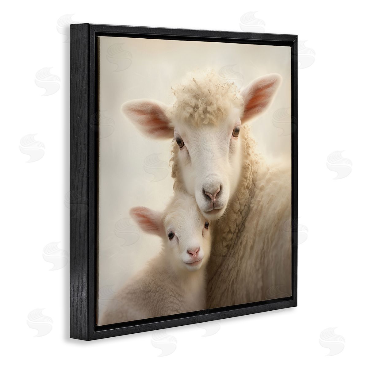 Lamb & Sheep Cuddles Black Floating Frame Canvas Wall Art, Home Decor by Heidi Kuntz