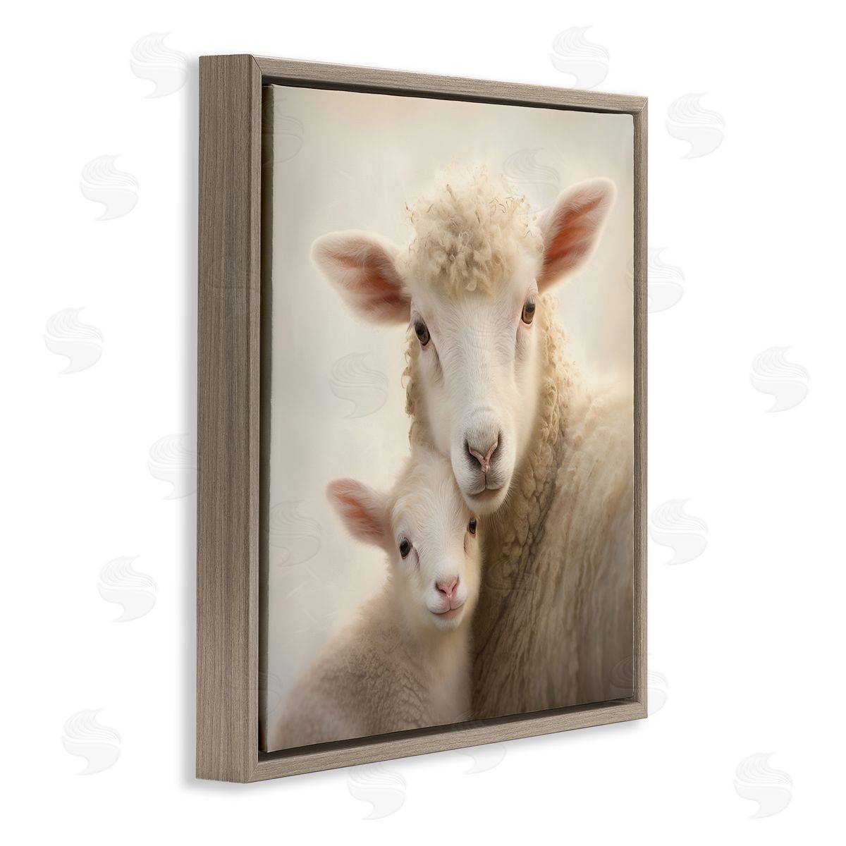 Lamb & Sheep Cuddles Brown Floating Frame Canvas Wall Art, Home Decor by Heidi Kuntz