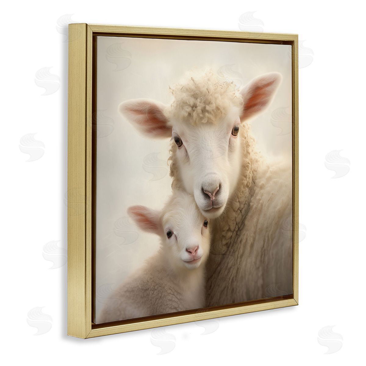 Lamb & Sheep Cuddles Gold Floating Frame Canvas Wall Art, Home Decor by Heidi Kuntz