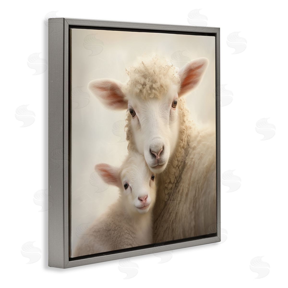Lamb & Sheep Cuddles Grey Floating Frame Canvas Wall Art, Home Decor by Heidi Kuntz