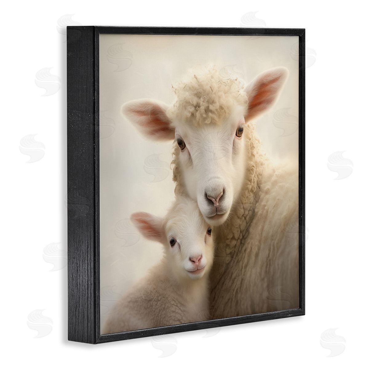 Lamb & Sheep Cuddles Black Frame Print Wall Art, Home Decor by Heidi Kuntz