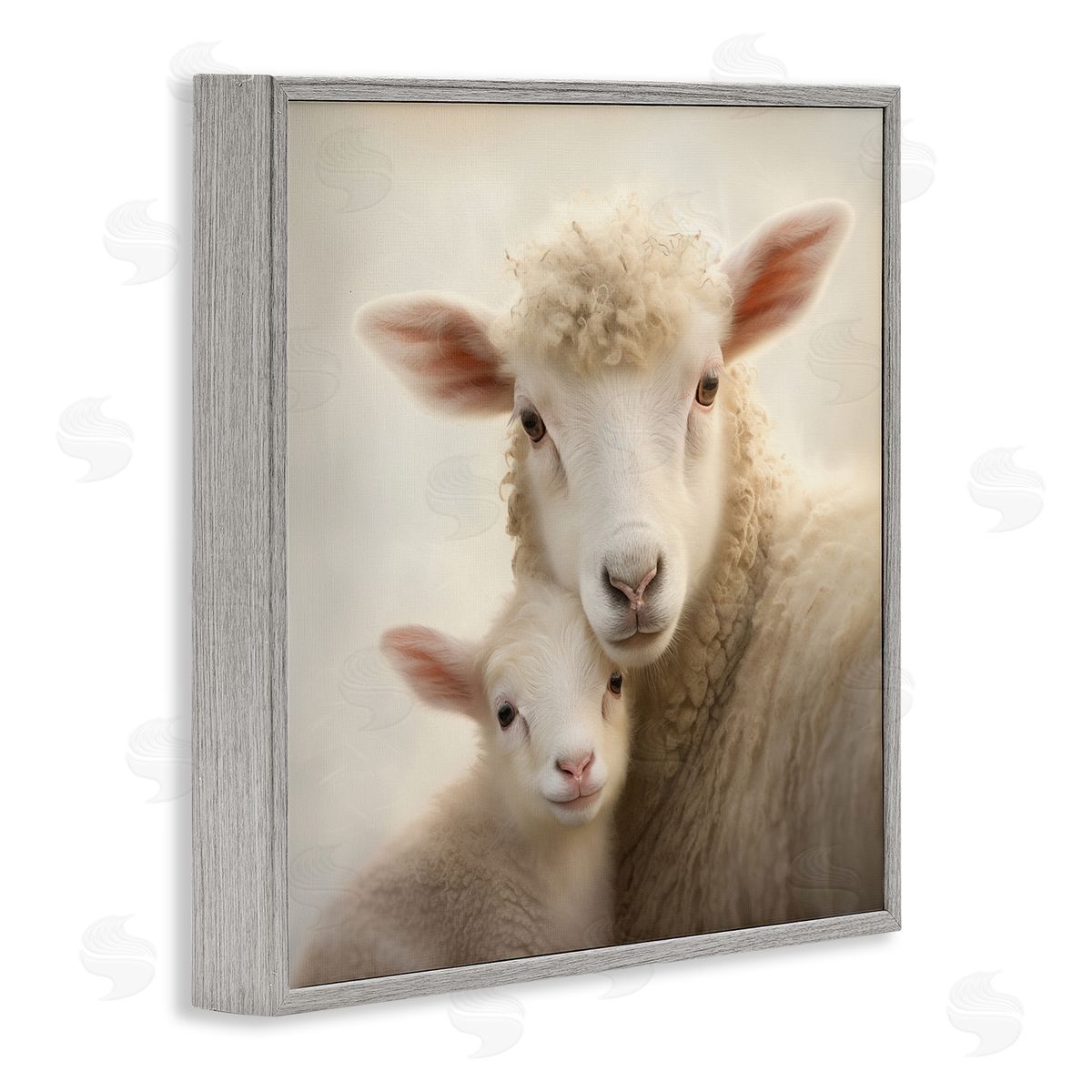 Lamb & Sheep Cuddles Grey Frame Print Wall Art, Home Decor by Heidi Kuntz