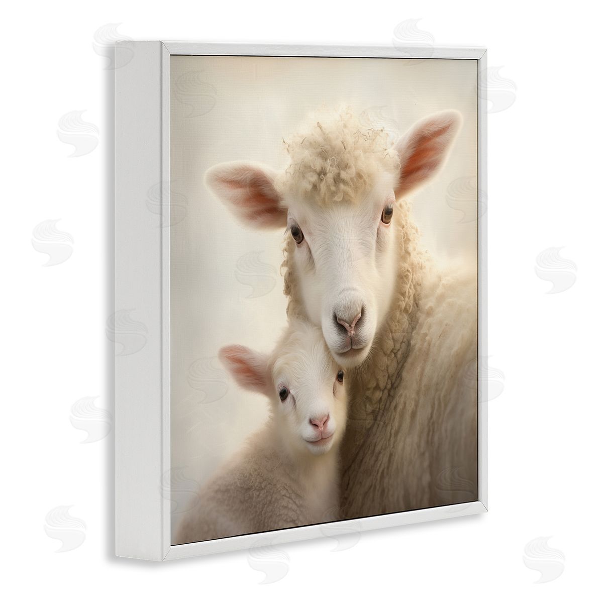 Lamb & Sheep Cuddles White Frame Print Wall Art, Home Decor by Heidi Kuntz