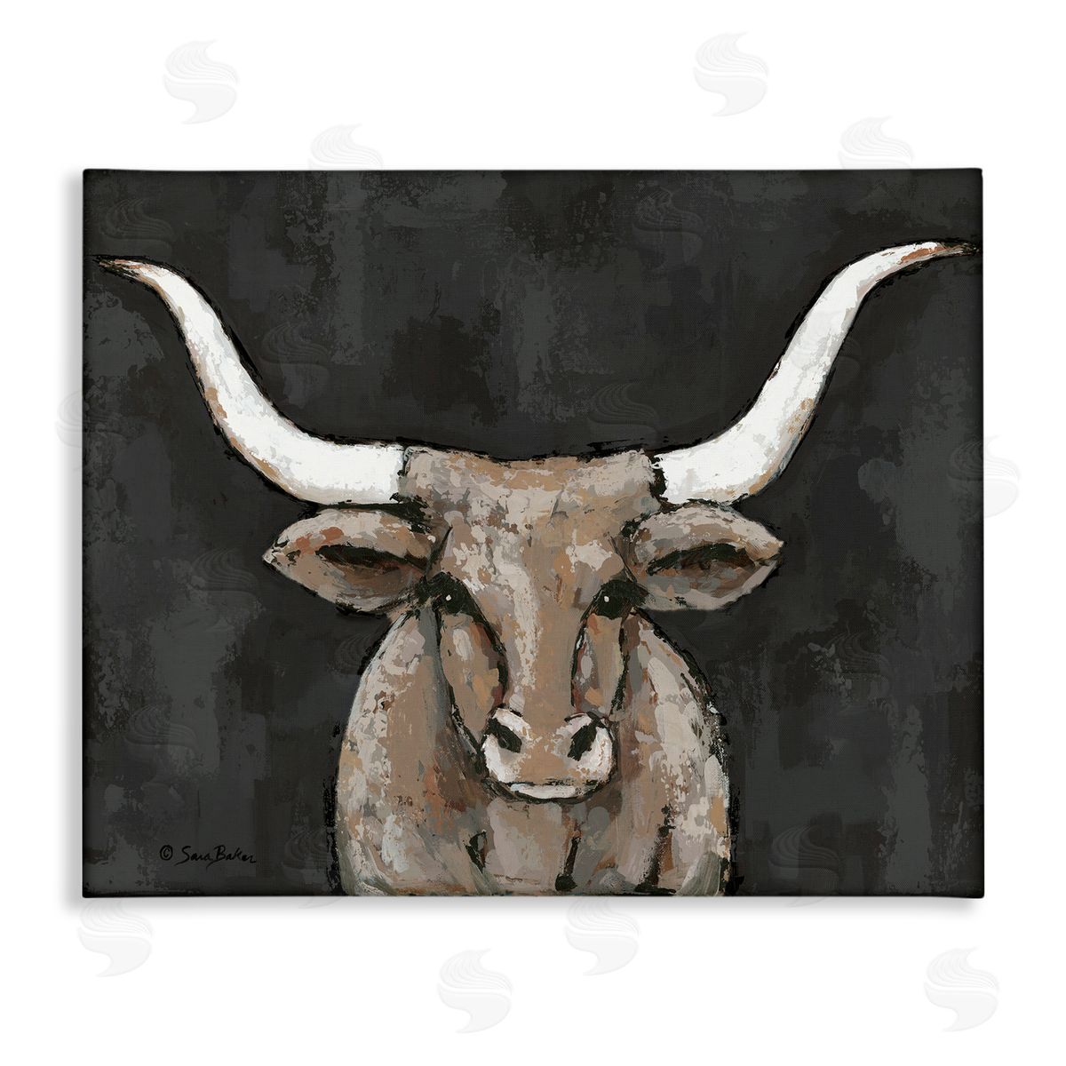 Longhorn on Murky Grey Canvas Wall Art, Home Decor by Sara Baker