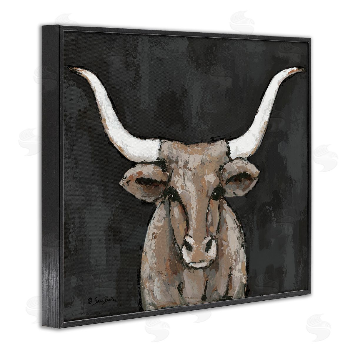Longhorn on Murky Grey Black Frame Print Wall Art, Home Decor by Sara Baker