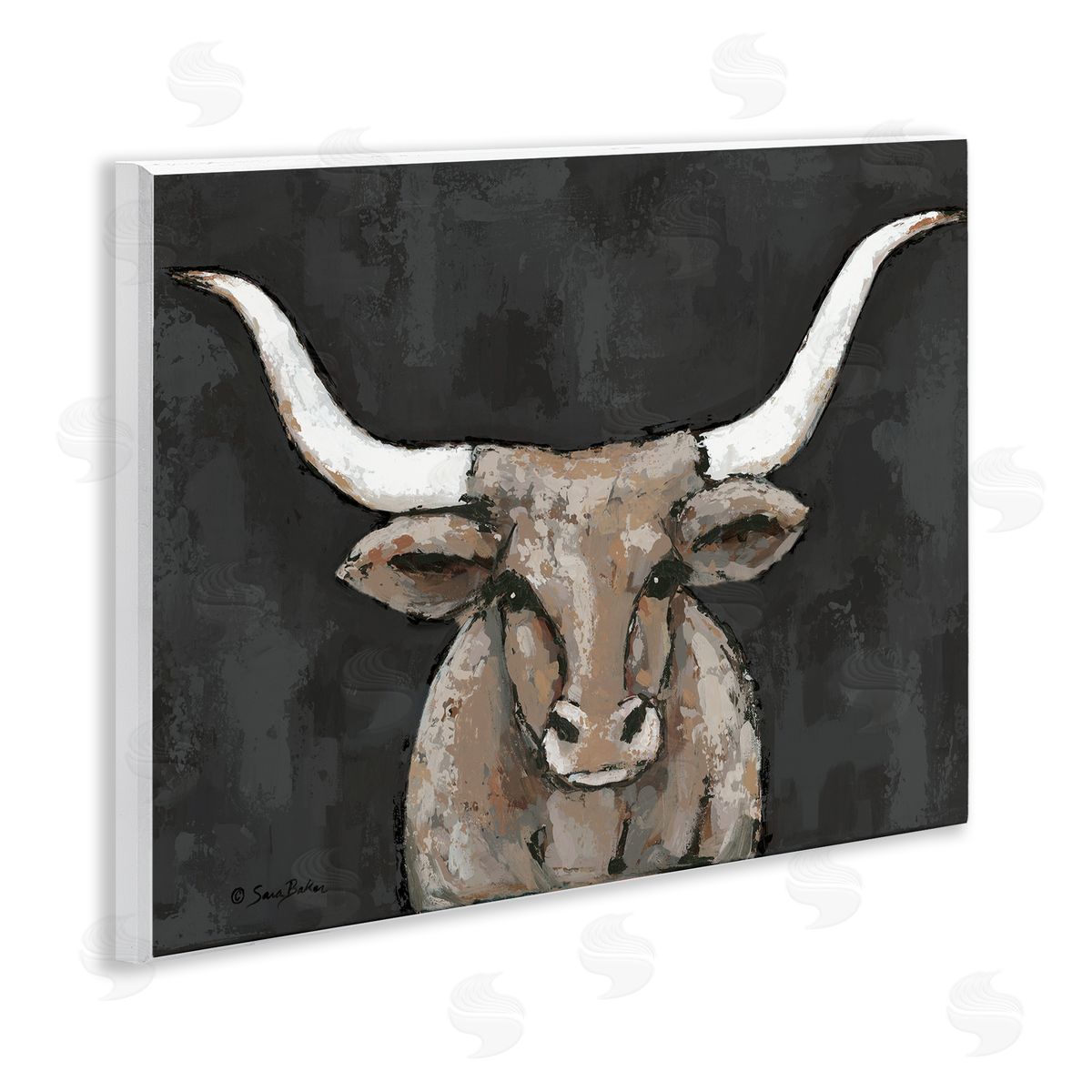 Longhorn on Murky Grey Wood Plaque Wall Art, Home Decor by Sara Baker