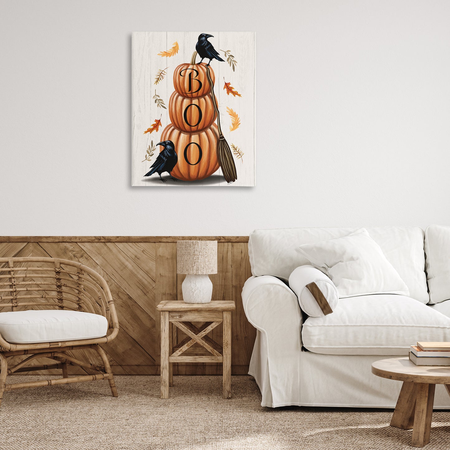 Boo Crows & Pumpkins Canvas Wall Art in Room, Home Decor by Elizabeth Tyndall