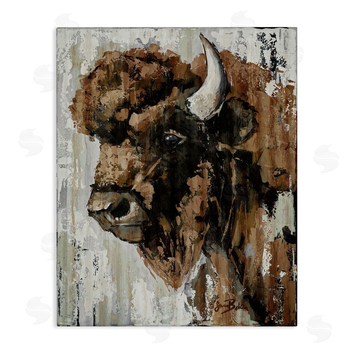 Abstract Bison Visage Canvas Wall Art, Home Decor by Sara Baker