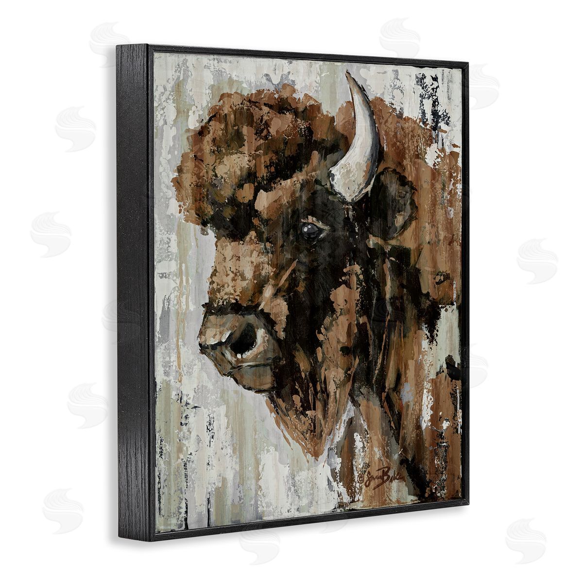 Abstract Bison Visage Black Frame Print Wall Art, Home Decor by Sara Baker