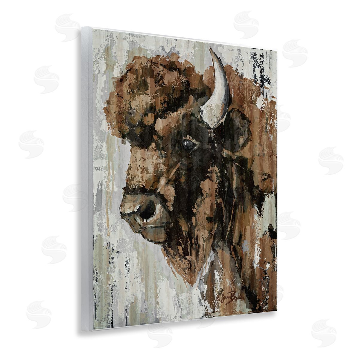 Abstract Bison Visage Wood Plaque Wall Art, Home Decor by Sara Baker