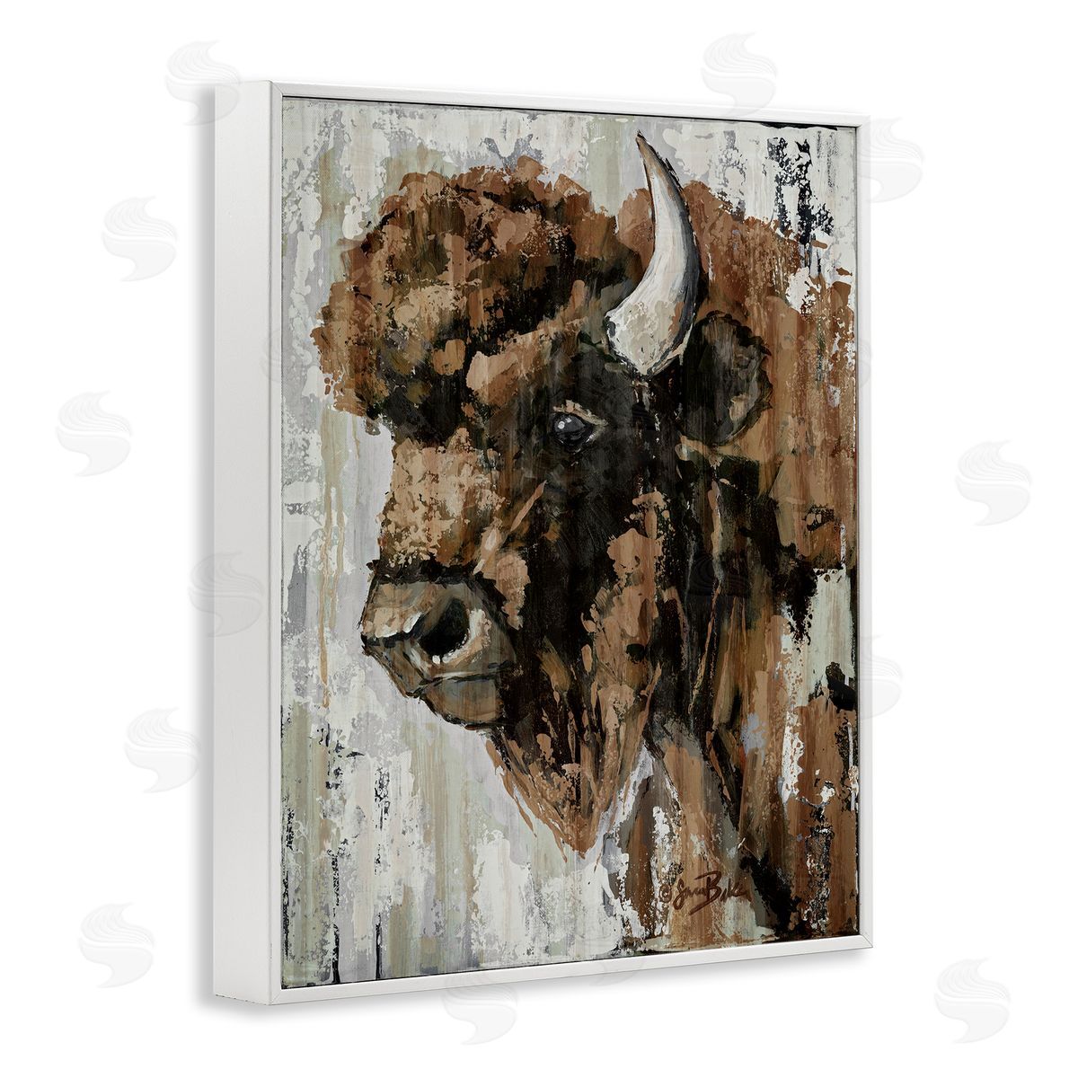 Abstract Bison Visage White Frame Print Wall Art, Home Decor by Sara Baker