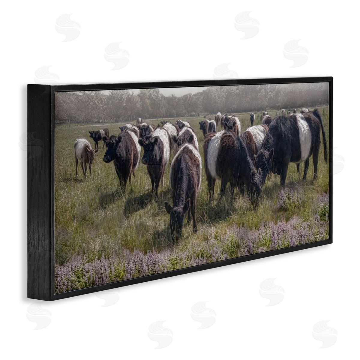 Black Cows Grazing in Pasture Black Frame Print Wall Art, Home Decor by Robin-Lee Viera