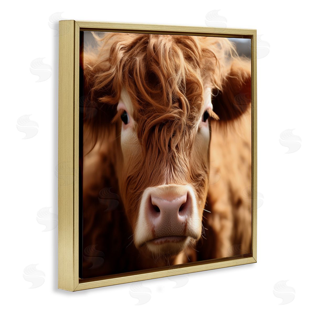 Close Up Furry Cow Portrait Gold Floating Frame Canvas Wall Art, Home Decor by Heidi Kuntz