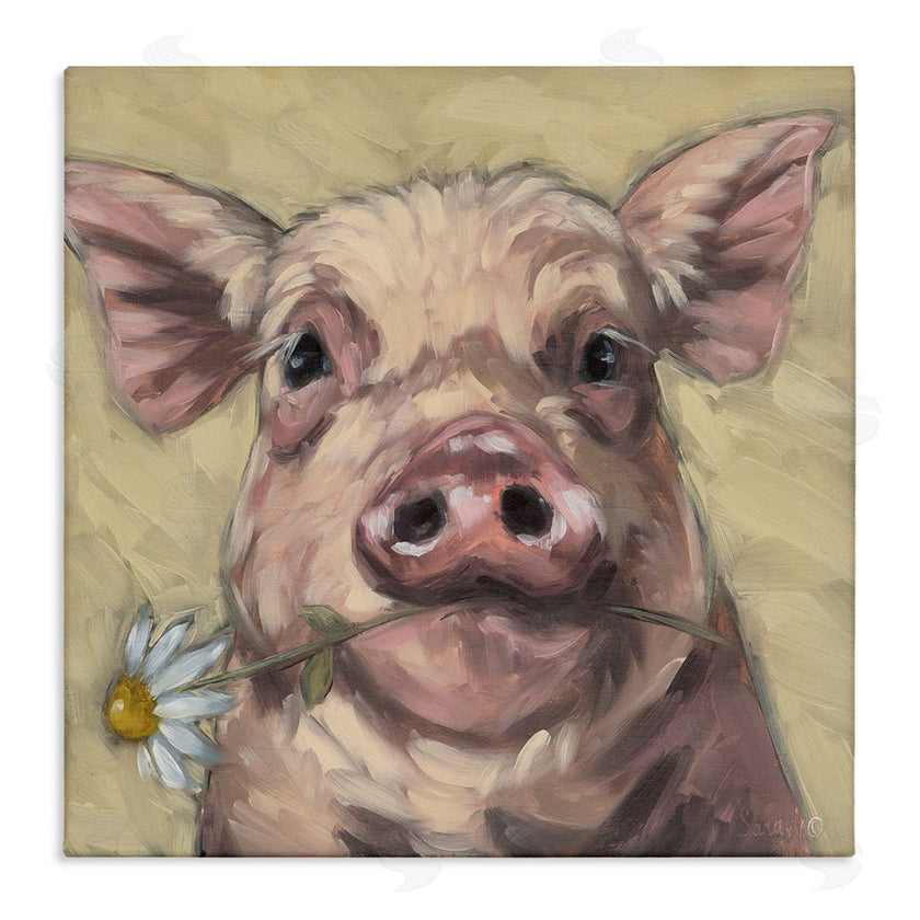 Sara G. Designs | Pig Holding Daisy Sprig