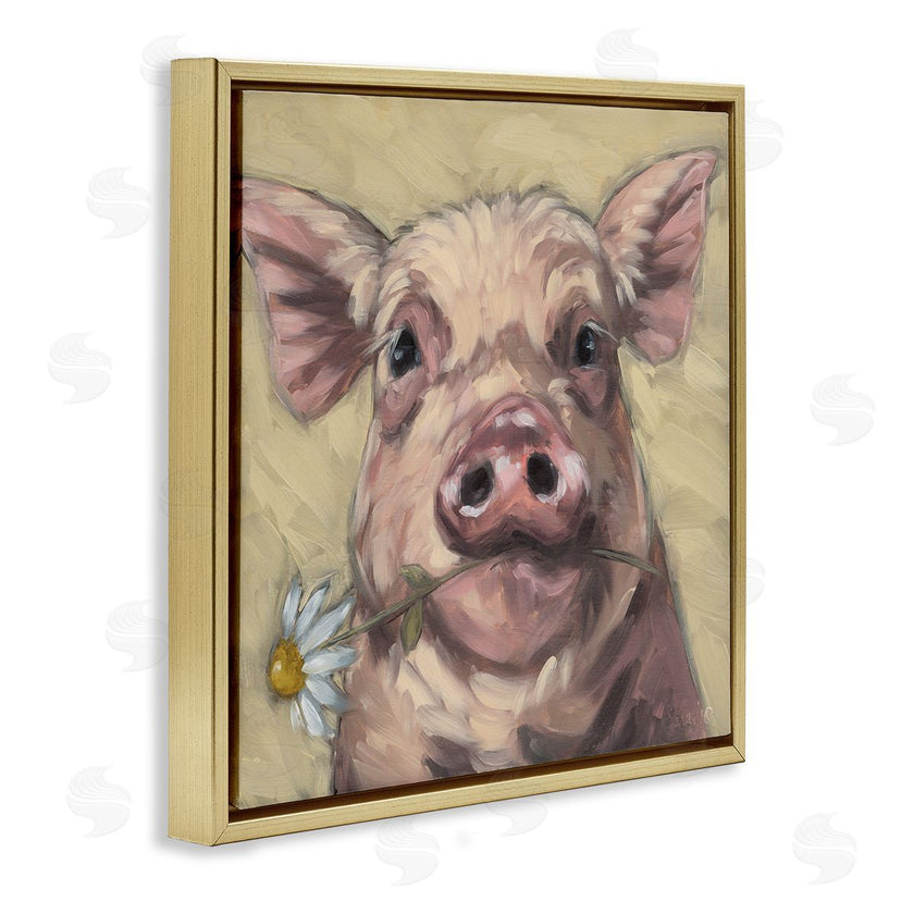 Sara G. Designs | Pig Holding Daisy Sprig