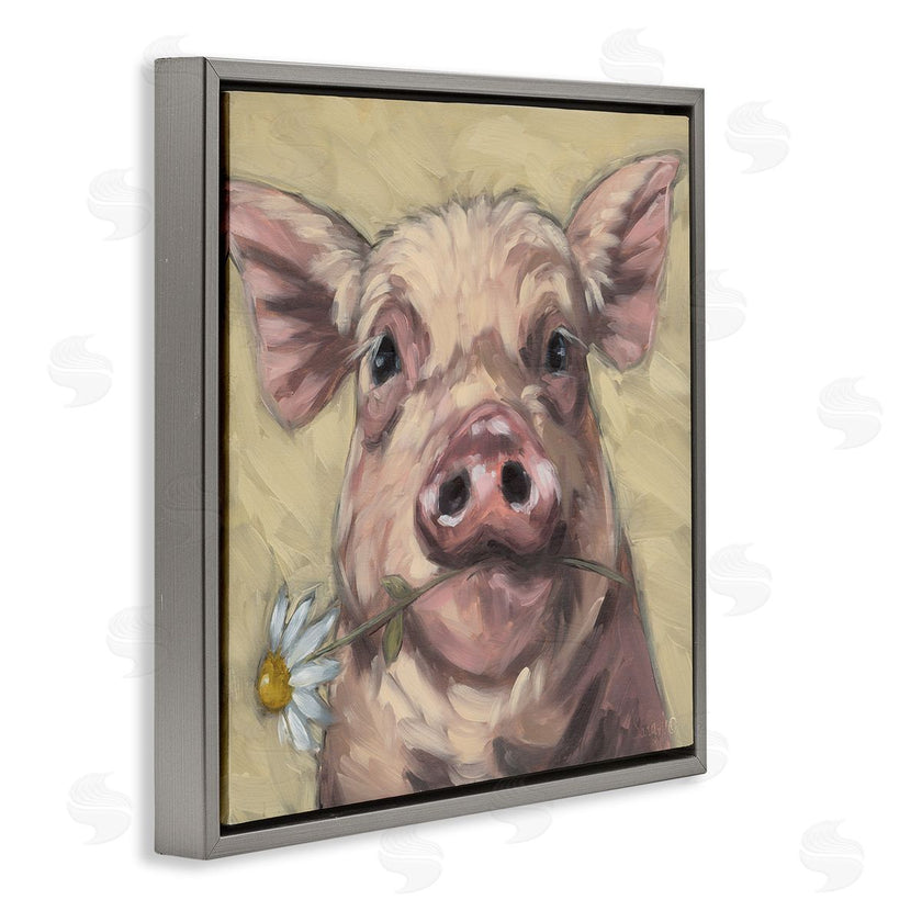 Sara G. Designs | Pig Holding Daisy Sprig